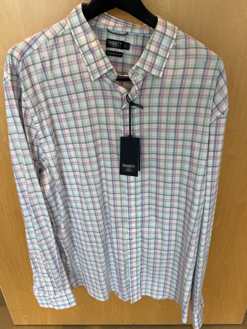 NEW FAHERTY men's movement shirt in blue/red multi